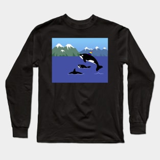 Gay pride orca killer whale. Wildlife mammal nature concept. Long Sleeve T-Shirt